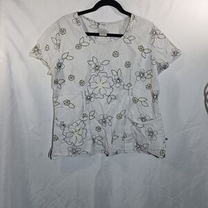 Cherokee White and Yellow Floral Short Sleeve Top